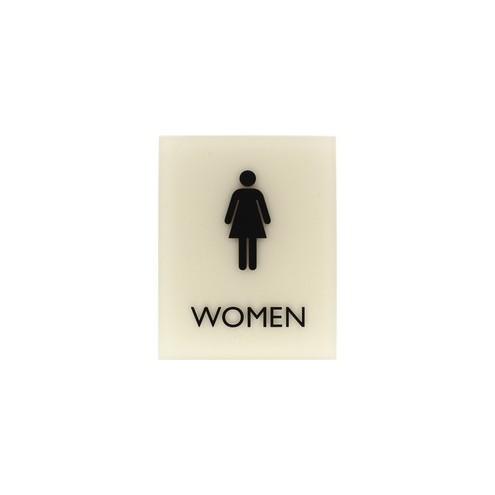 Lorell Restroom Sign - 1 Each - Women Print/Message - 6.4" Width x 0.8" Height - Easy Readability, Braille - Beige