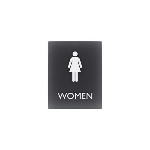 Lorell Restroom Sign - 1 Each - Women Print/Message - 6.4" Width x 0.8" Height - Easy Readability, Braille - Dark Gray