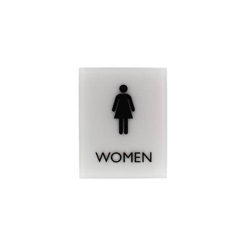 Lorell Restroom Sign - 1 Each - Women Print/Message - 6.4" Width x 0.8" Height - Easy Readability, Braille - Light Gray