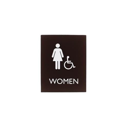 Lorell Restroom Sign - 1 Each - Women Print/Message - 6.4" Width x 0.8" Height - Easy Readability, Braille - Brown