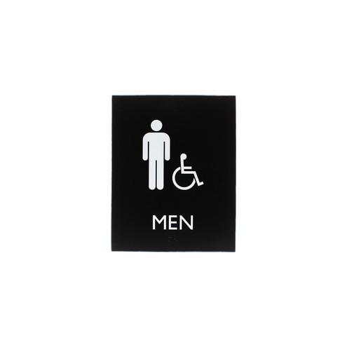 Lorell Restroom Sign - 1 Each - Men Print/Message - 6.4" Width x 0.8" Height - Rectangular Shape - Easy Readability, Braille - Plastic - Black
