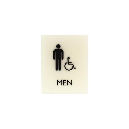 Lorell Restroom Sign - 1 Each - Men Print/Message - 6.4" Width x 0.8" Height - Easy Readability, Braille - Beige