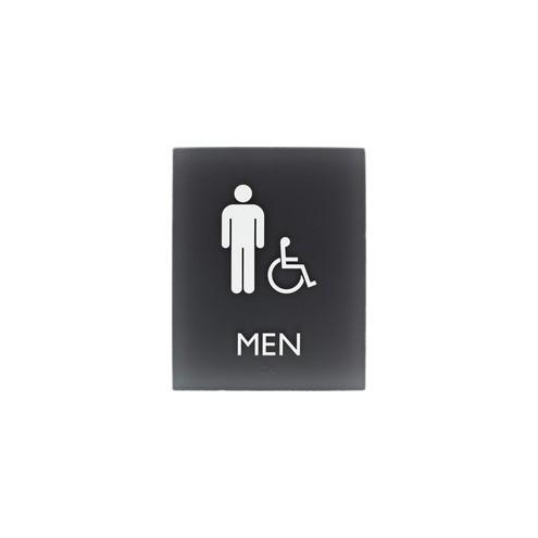 Lorell Restroom Sign - 1 Each - Men Print/Message - 6.4" Width x 0.8" Height - Easy Readability, Braille - Dark Gray