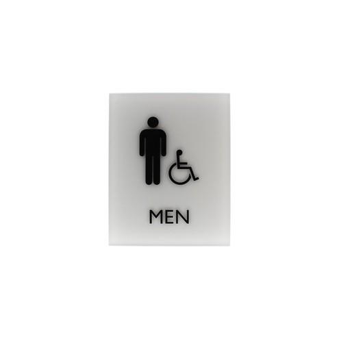 Lorell Restroom Sign - 1 Each - Men Print/Message - 6.4" Width x 0.8" Height - Easy Readability, Braille - Light Gray