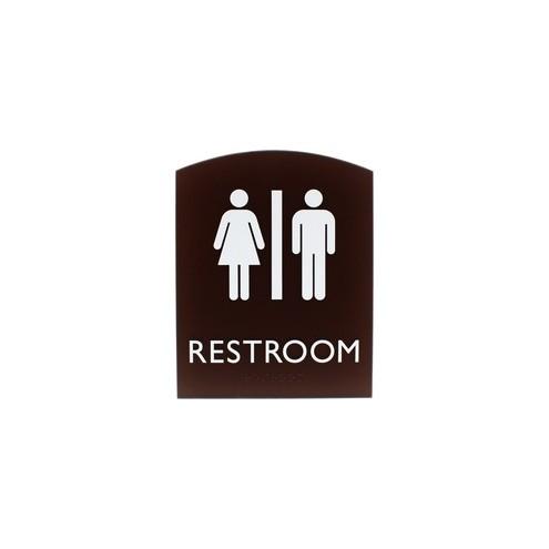 Lorell Restroom Sign - 1 Each - 6.8" Width x 0.8" Height - Easy Readability, Braille - Brown