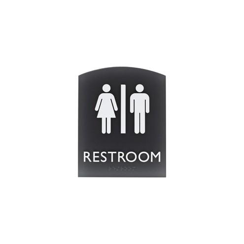 Lorell Restroom Sign - 1 Each - 6.8" Width x 0.8" Height - Easy Readability, Braille - Dark Gray