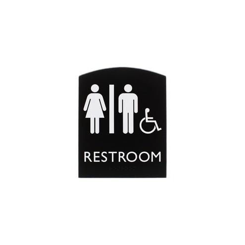 Lorell Restroom Sign - 1 Each - 6.8" Width x 0.8" Height - Rectangular Shape - Easy Readability, Braille - Plastic - Black