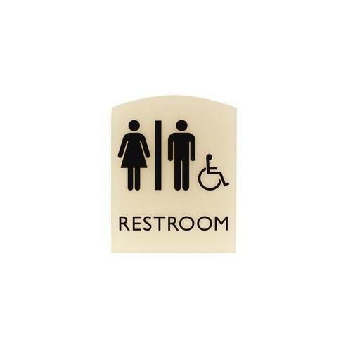 Lorell Restroom Sign - 1 Each - 6.8" Width x 0.8" Height - Easy Readability, Braille - Beige