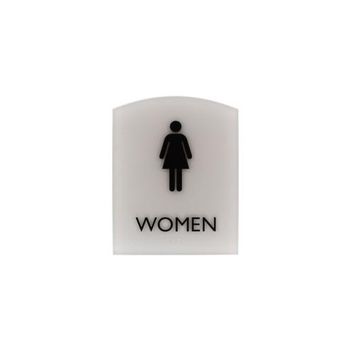 Lorell Restroom Sign - 1 Each - Women Print/Message - 6.8" Width x 0.8" Height - Easy Readability, Braille - Light Gray