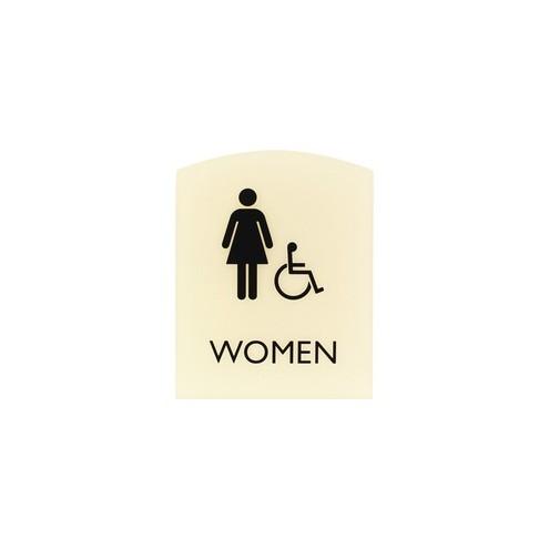 Lorell Restroom Sign - 1 Each - Women Print/Message - 6.8" Width x 0.8" Height - Easy Readability, Braille - Beige