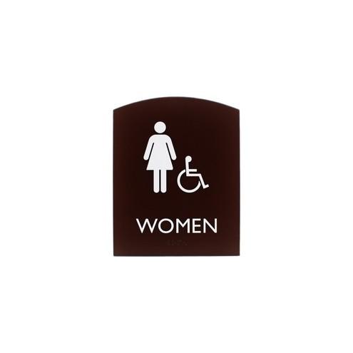 Lorell Restroom Sign - 1 Each - Women Print/Message - 6.8" Width x 0.8" Height - Easy Readability, Braille - Brown