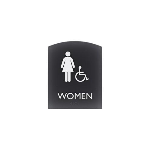 Lorell Restroom Sign - 1 Each - Women Print/Message - 6.8" Width x 0.8" Height - Easy Readability, Braille - Dark Gray
