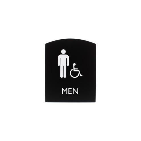 Lorell Restroom Sign - 1 Each - Men Print/Message - 6.8" Width x 0.8" Height - Rectangular Shape - Easy Readability, Braille - Plastic - Black