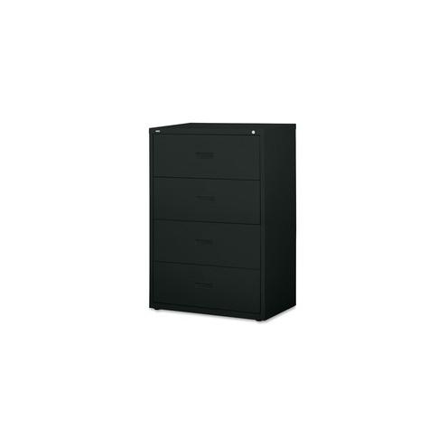 Lorell Lateral File - 4-Drawer - 30" x 18.6" x 52.5" - 4 x Drawer(s) for File - A4, Legal, Letter - Adjustable Glide, Ball-bearing Suspension, Label Holder - Black - Steel - Recycled