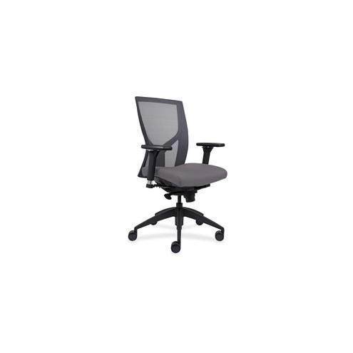 Lorell High-Back Mesh Chairs with Fabric Seat - Fabric, Vinyl, Foam Seat - Black Frame - Gray - 26.3" Width x 25" Depth x 47" Height - 1 Each