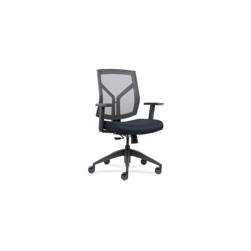 Lorell Mesh Back/Fabric Seat Mid-Back Task Chair - Dark Blue Fabric, Foam Seat - Black Frame - 26.5" Width x 25" Depth x 45" Height - 1 Each