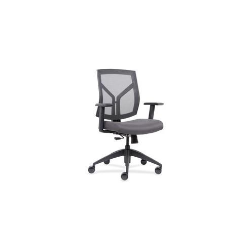 Lorell Mesh Back/Fabric Seat Mid-Back Task Chair - Gray Vinyl, Foam Seat - Black Frame - 26.5" Width x 25" Depth x 45" Height - 1 Each