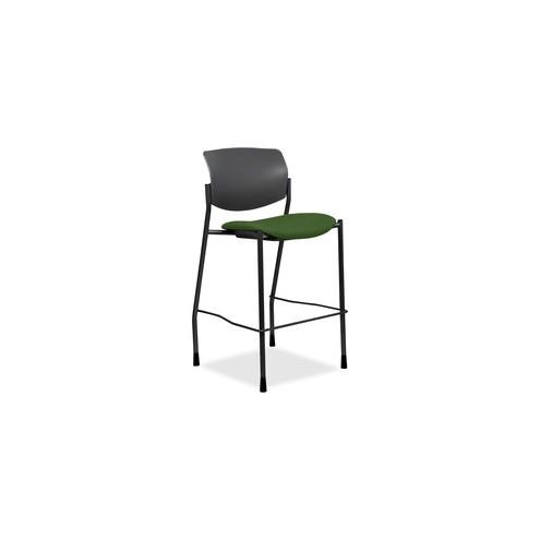 Lorell Fabric Seat Contemporary Stool - Fern Green Crepe Fabric Seat - Black Plastic Back - Powder Coated, Black Tubular Steel Frame - Four-legged Base - 21.5" Width x 25" Depth x 45" Height - 1 Each