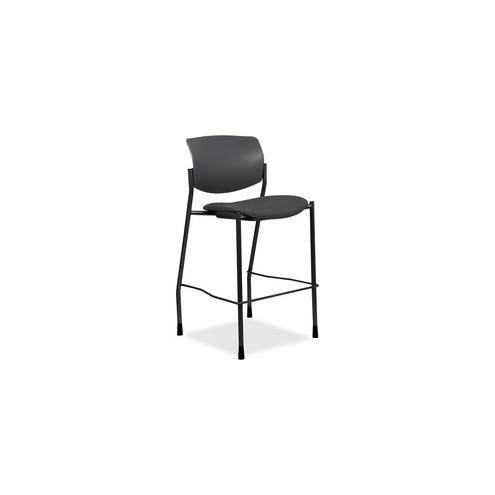 Lorell Fabric Seat Contemporary Stool - Ash Crepe Fabric Seat - Black Plastic Back - Powder Coated, Black Tubular Steel Frame - Four-legged Base - Ash - 21.5" Width x 25" Depth x 45" Height - 1 Each