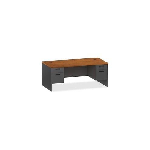 Lorell Cherry/Charcoal Pedestal Desk - 2-Drawer - 72" x 36" x 29.5" - 2 x Box Drawer(s), File Drawer(s) - Double Pedestal - Material: Steel - Finish: Cherry, Charcoal