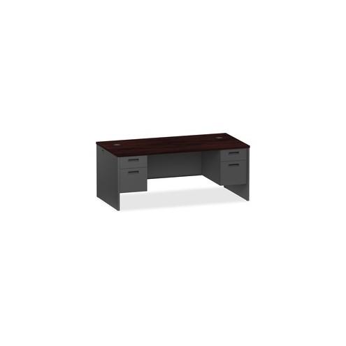 Lorell Mahogany/Charcoal Pedestal Desk - 2-Drawer - 72" x 36" x 29.5" - 2 x Box Drawer(s), File Drawer(s) - Double Pedestal - Material: Steel - Finish: Mahogany, Charcoal