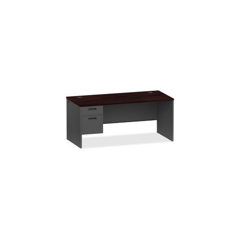 Lorell Mahogany/Charcoal Pedestal Desk - 2-Drawer - 66" x 30" x 29.5" - 2 x Box Drawer(s), File Drawer(s) - Single Pedestal on Left Side - Material: Steel - Finish: Mahogany, Charcoal