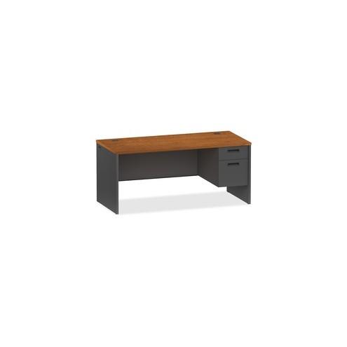Lorell Cherry/Charcoal Pedestal Desk - 2-Drawer - 66" x 30" x 29.5" - 2 x Box Drawer(s), File Drawer(s) - Single Pedestal on Right Side - Material: Steel - Finish: Cherry, Charcoal
