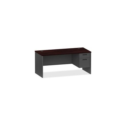 Lorell Mahogany/Charcoal Pedestal Desk - 2-Drawer - 66" x 30" x 29.5" - 2 x Box Drawer(s), File Drawer(s) - Single Pedestal on Right Side - Material: Steel - Finish: Mahogany, Charcoal