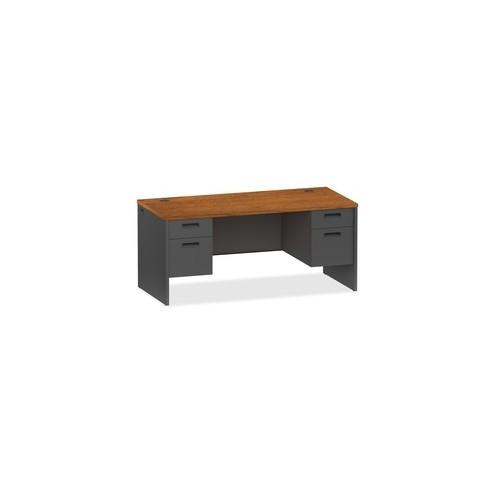 Lorell Cherry/Charcoal Pedestal Desk - 2-Drawer - 66" x 30" x 29.5" - 2 x Box Drawer(s), File Drawer(s) - Double Pedestal - Material: Steel - Finish: Cherry, Charcoal