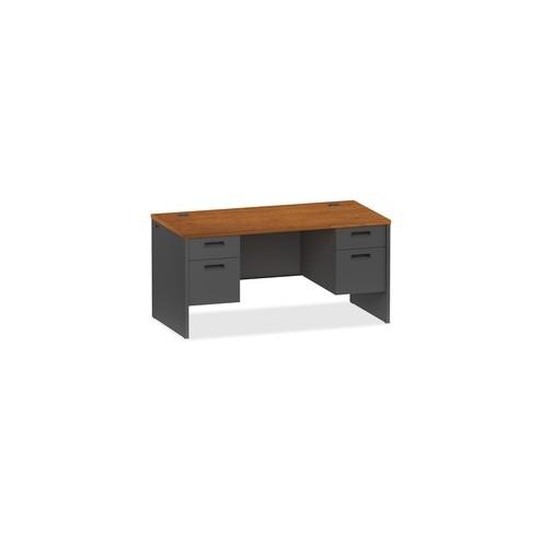 Lorell Cherry/Charcoal Pedestal Desk - 2-Drawer - 60" x 24" x 29.5" - 2 x Box Drawer(s), File Drawer(s) - Double Pedestal - Material: Steel - Finish: Cherry, Charcoal