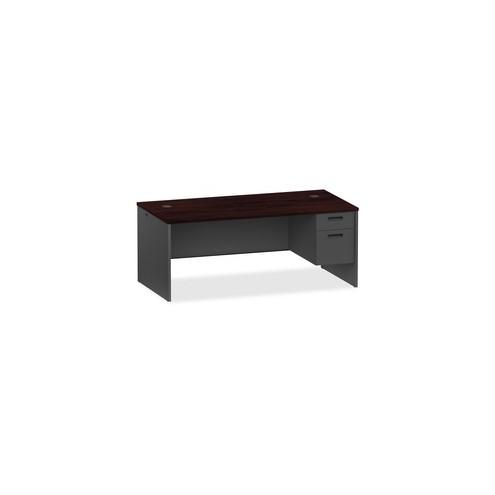 Lorell Mahogany/Charcoal Pedestal Desk - 2-Drawer - 72" x 36" x 29.5" - 2 x Box Drawer(s), File Drawer(s) - Single Pedestal on Right Side - Material: Steel - Finish: Cherry, Charcoal