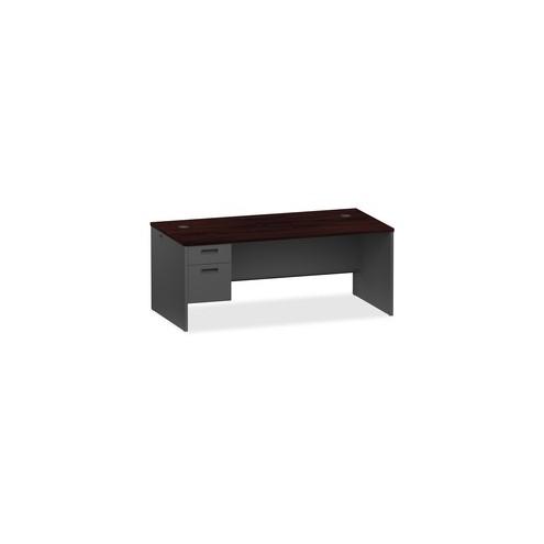 Lorell Mahogany/Charcoal Pedestal Desk - 2-Drawer - 72" x 36" x 29.5" - 2 x Box Drawer(s), File Drawer(s) - Single Pedestal on Left Side - Material: Steel - Finish: Mahogany, Charcoal