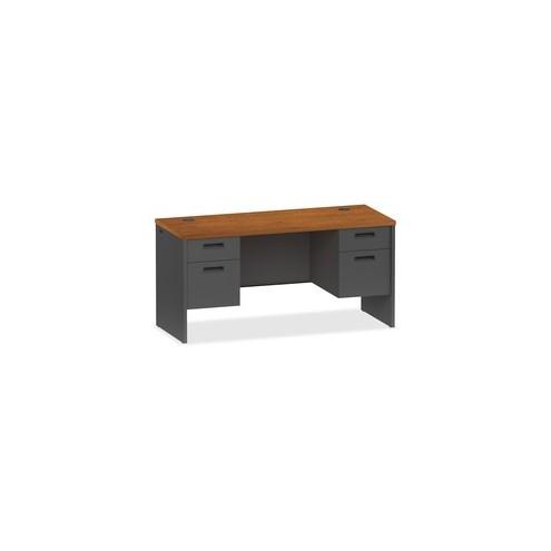 Lorell Cherry/Charcoal Pedestal Credenza - 2-Drawer - 60" x 24" x 29.5" - 2 x Box Drawer(s), File Drawer(s) - Double Pedestal - Material: Steel - Finish: Cherry, Charcoal