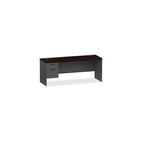 Lorell Mahogany/Charcoal Pedestal Credenza - 2-Drawer - 72" x 24" x 29.5" - 2 x Box Drawer(s), File Drawer(s) - Single Pedestal on Left Side - Material: Steel - Finish: Mahogany, Charcoal