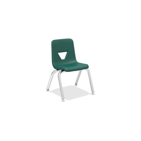 Lorell 12" Seat-height Stacking Student Chair - Four-legged Base - Green - Polypropylene - 14.8" Width x 14" Depth x 22" Height - 4 / Carton