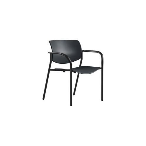 Lorell Stack Chairs with Plastic Seat & Back - Powder Coated, Black Tubular Steel Frame - Four-legged Base - Black - Plastic - 25.5" Width x 25" Depth x 33" Height - 2 / Carton