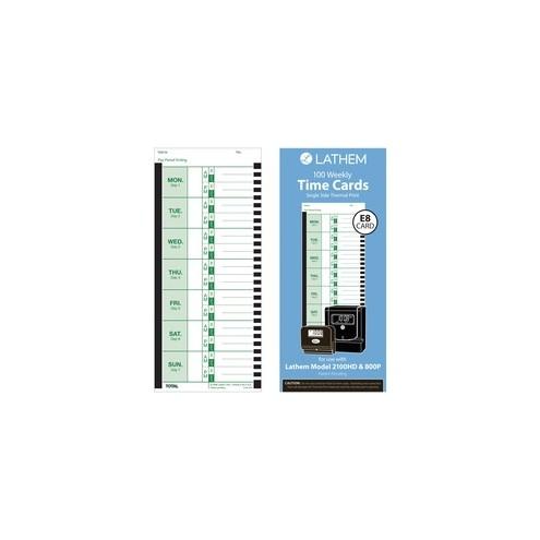 Lathem Thermal Time Clock Weekly Attendance Cards - 8.25" x 3.38" Form Size - White - Black Print Color - 100 / Pack