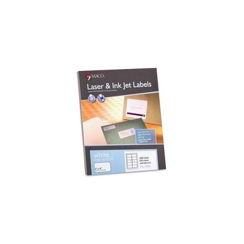 MACO White Laser/Ink Jet Shipping Label - 2" Width x 4" Length - Rectangle - Laser, Inkjet - White - 10 / Sheet - 1000 / Box