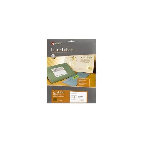 MACO Laser Gold Foil Notarial & Certificate Labels - Round - 2.50" Diameter - Self-adhesive, Permanent - Gold - 300 / Pack