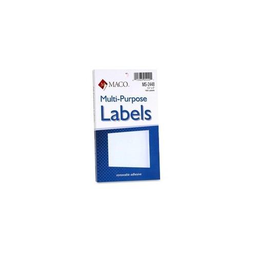 MACO White Multi-Purpose Labels - Removable Adhesive - 1 1/2" Width x 3" Length - Rectangle - White - 160 / Pack