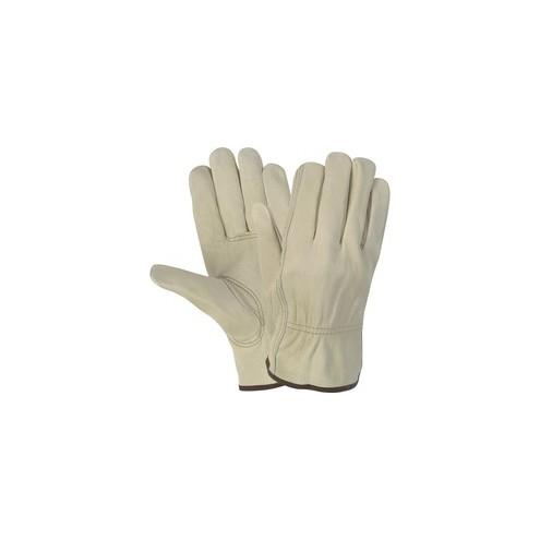 MCR Safety Durable Cowhide Leather Work Gloves - Large Size - Cowhide Leather - Cream - Durable, Comfortable, Flexible - For Construction - 1 Pair