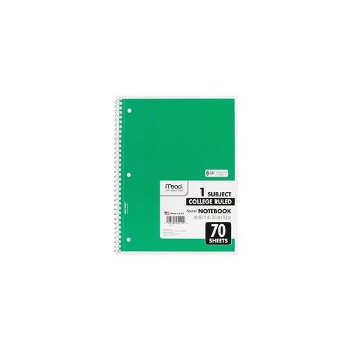 Mead One-subject Spiral Notebook - 70 Sheets - Spiral - College Ruled - 8" x 10 1/2" - White Paper - Tan Cover - Board Cover - Heavyweight, Punched - 1Each