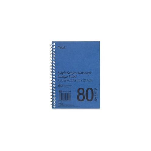 Mead Heavyweight Single Subject Notebook - 80 Sheets - Coilock - 5" x 7" - White Paper - Assorted Cover - Durapress Cover - 1Each
