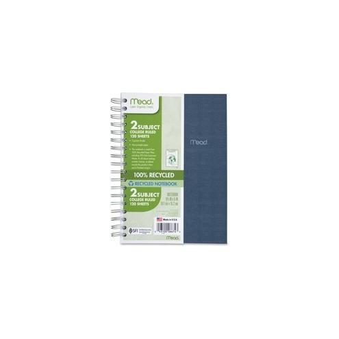 Mead 06674 Recycled Notebook - 138 Sheets - Wire Bound - 6" x 9 1/2" - White Paper - Clear Binder - Assorted Cover - Perforated - Recycled - 1Each