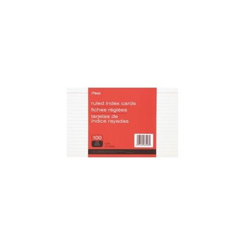 Mead 90 lb Stock Index Cards - Ruled Red Margin - 90 lb Basis Weight - 5" x 8" - White Paper - Sturdy - 100 / Pack