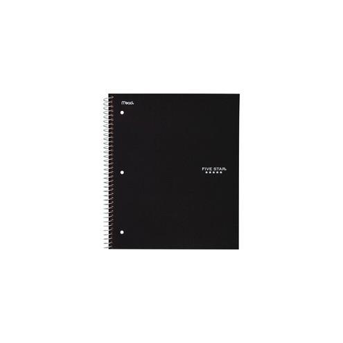 Five Star Wirebound 1-subject Notebook - 100 Sheets - Spiral Bound - Wide Ruled - 3 Hole(s) - 8" x 10 1/2" - Black Cover - Plastic Cover - Durable, Pocket, Perforated, Easy Tear - 1Each