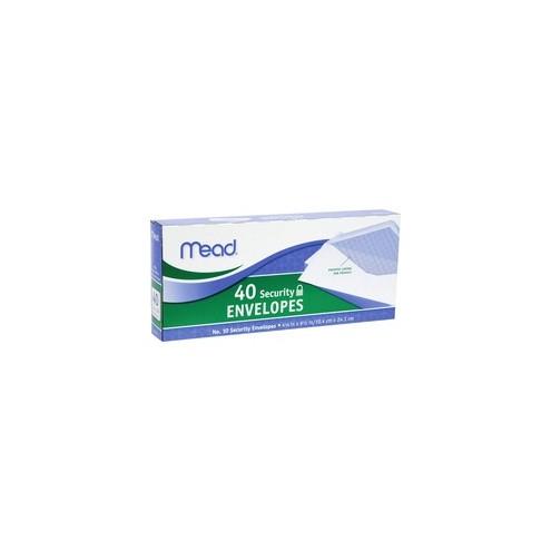 Mead No. 10 Security Envelopes - Business - #10 - 9 1/2" Width x 4 1/8" Length - 20 lb - Gummed - Wove - 40 / Box - White