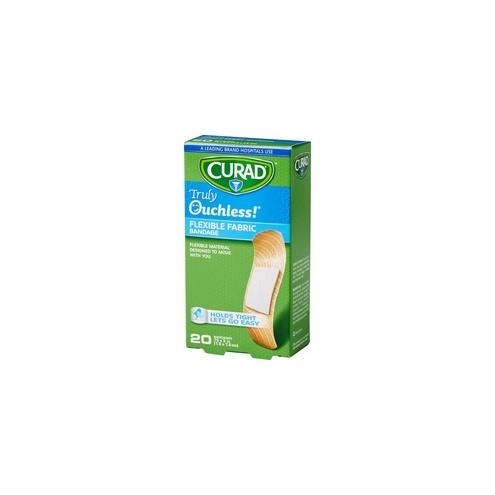 Curad Truly Ouchless Silicone Flexible Fabric Bandages - 0.75" x 3" - 20/Box - Tan - Fabric, Silicone