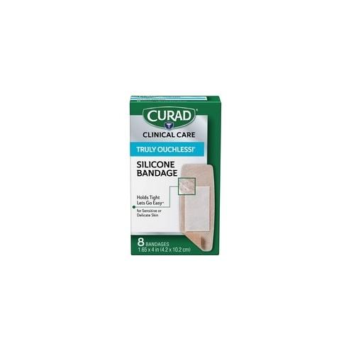 Curad Truly Ouchless Silicone Bandage - 1.65" x 4" - 8/Box - Beige - Silicone