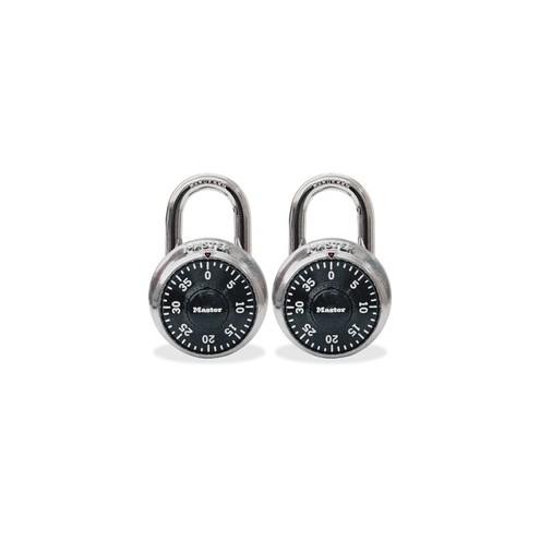 Master Lock Twin Combination Locks - 3 Digit - 0.28" Shackle Diameter - Cut Resistant - Stainless Steel Body, Hardened Steel Shackle - Black - 2 / Pack